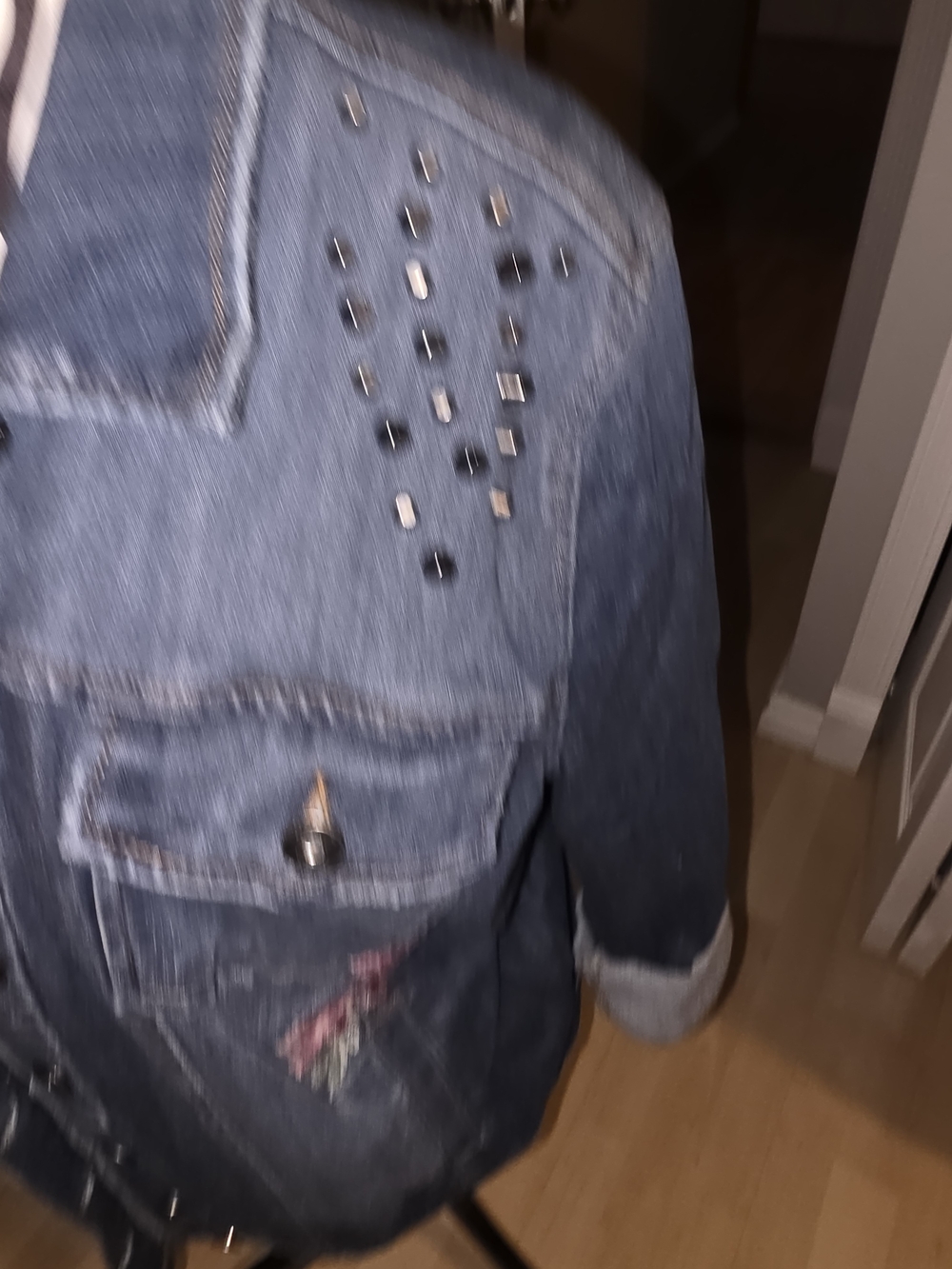 Denim Jacket with Pink Floral & Leopard Embroidery - Picture 5 of 9